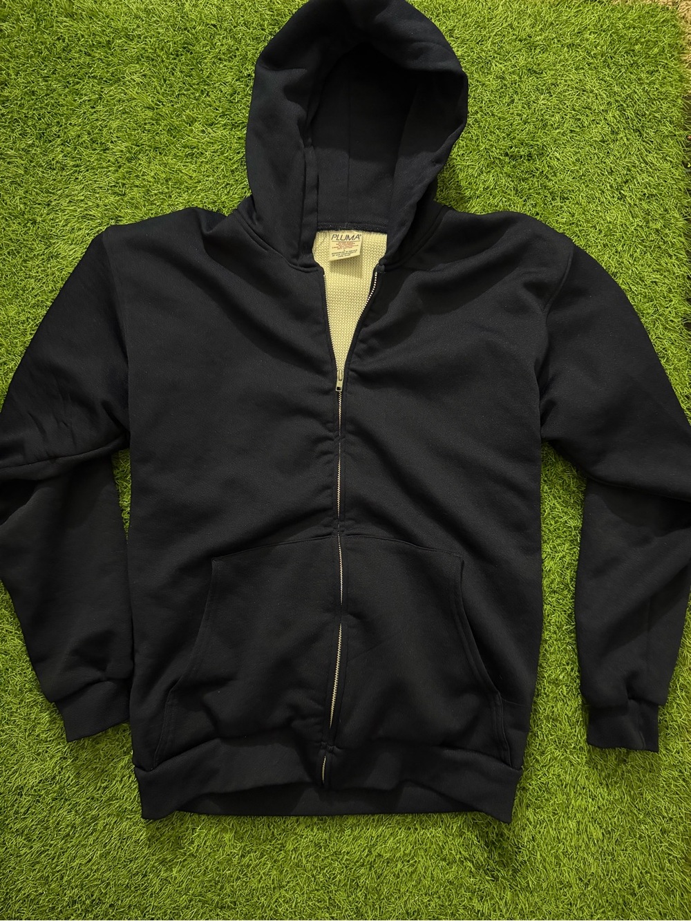 Vintage Pluma Navy Men's Waffle Lined Full-Zip Hooded Sweater Size Large